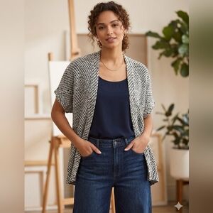 Black & White Open-Front Knit Shrug - Women's Layering Cardigan